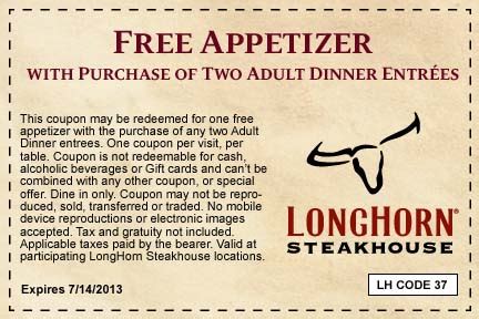 Longhorn Steakhouse: Free Appetizer Printable Coupon