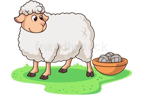 Cartoon Sheep Next To Basket Of Wool Vector Clip Art - FriendlyStock