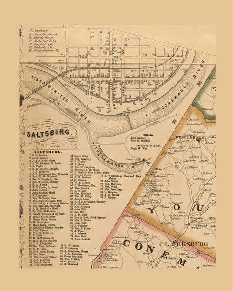 Saltsburg Village, Conemaugh Township, Pennsylvania 1856 Old Town Map Custom Print - Indiana Co ...