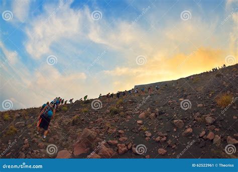 STROMBOLI VOLCANO, ITALY - AUGUST 2015: Group of Tourists Hiking on Top of the Stromboli Volcano ...