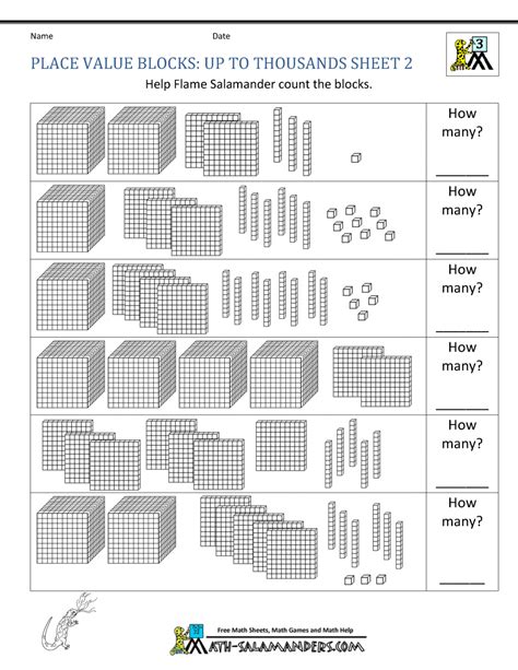 Using Base 10 Blocks Worksheets