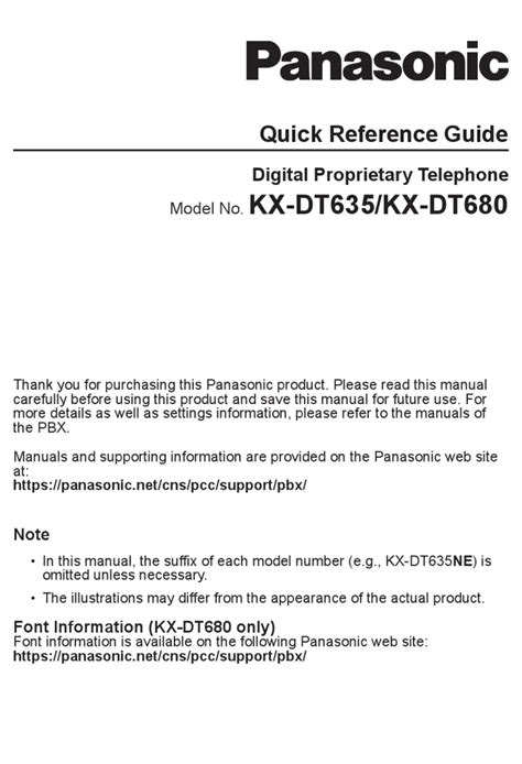 PANASONIC KX-DT635 QUICK REFERENCE MANUAL Pdf Download | ManualsLib