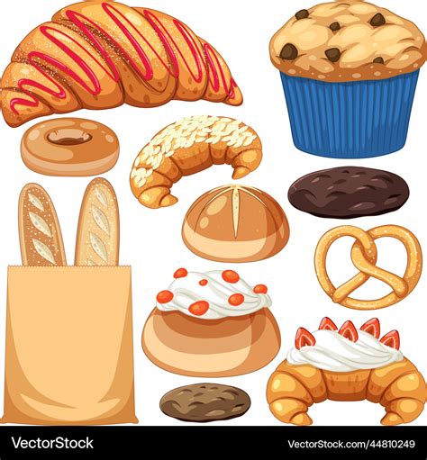 Set of bread and pastry bakery products Royalty Free Vector