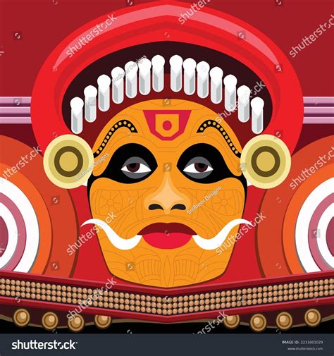 Kerala Traditional Artform Theyyam Face Illustration Stock Vector ...