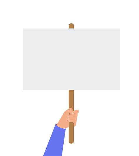 Empty sign in hand. Hands holding blank protest poster. Cartoon vector ...