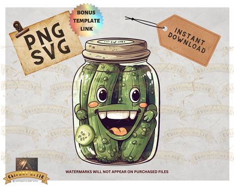 Cucumber Dill Pickle Jar PNG, Food Clipart, Funny Digital Download, Cartoon Food, Funny Clipart ...