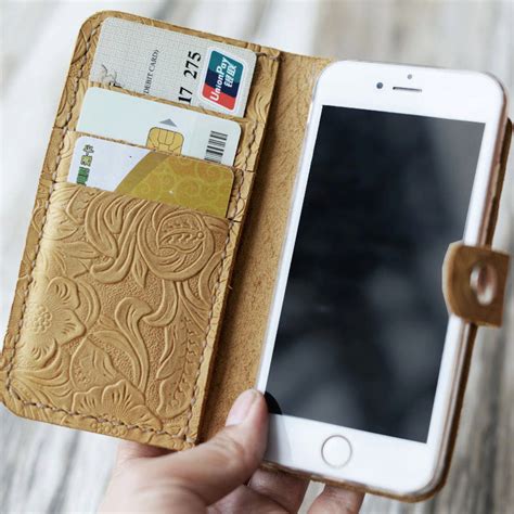 Women's Tooled Leather iPhone wallet case handmade - Tan - 408 - Extra ...