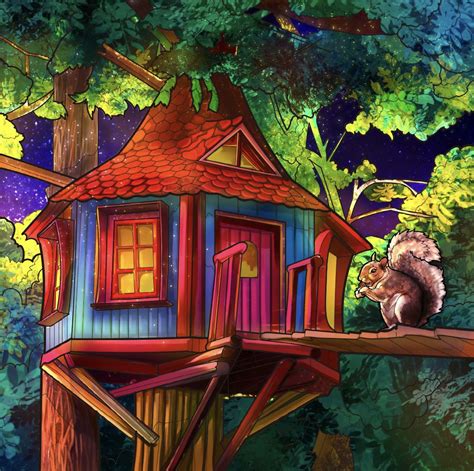 #treehouse #squirrel | Painting, Pictures to paint, Colorful pictures