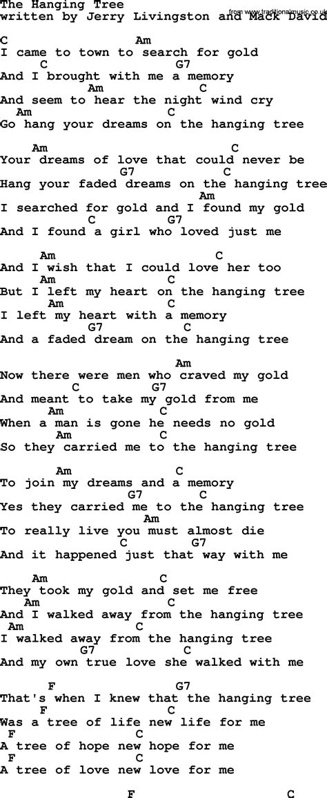 The Hanging Tree, by Marty Robbins - lyrics and chords