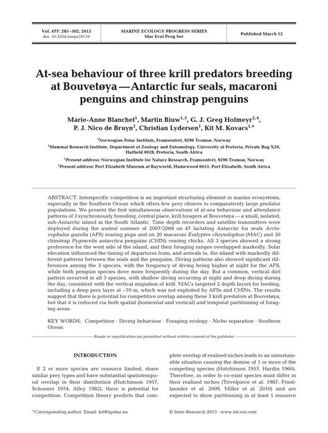 (PDF) At-sea behaviour of three krill predators breeding at Bouvetøya — Antarctic fur seals ...