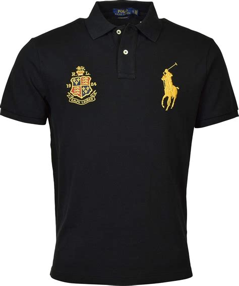 Polo Ralph Lauren Men's Gold Big Pony Custom Slim Fit Polo Shirt, Black (XXL): Amazon.ca ...