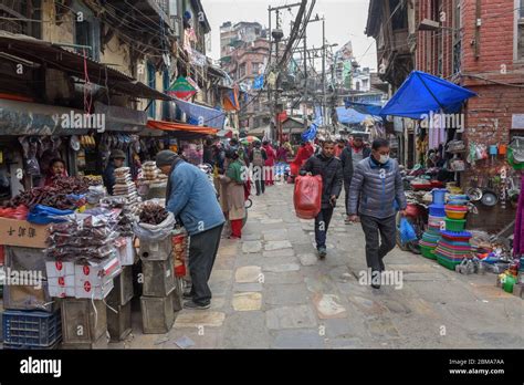 Kathmandu, Nepal - 7 January 2020: people shopping at the market of ...