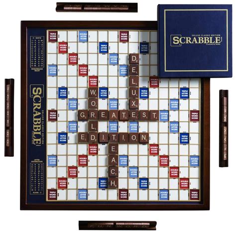 Scrabble Deluxe Classic Edition Wooden with Rotating Board & Raised ...