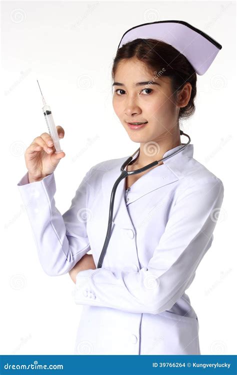 Young Female Nurse Holding Syringe Stock Photo - Image of human, hand: 39766264