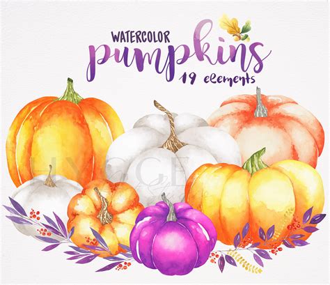 Fall Watercolor Pumpkins Clipart 19 Separate Elements | Etsy