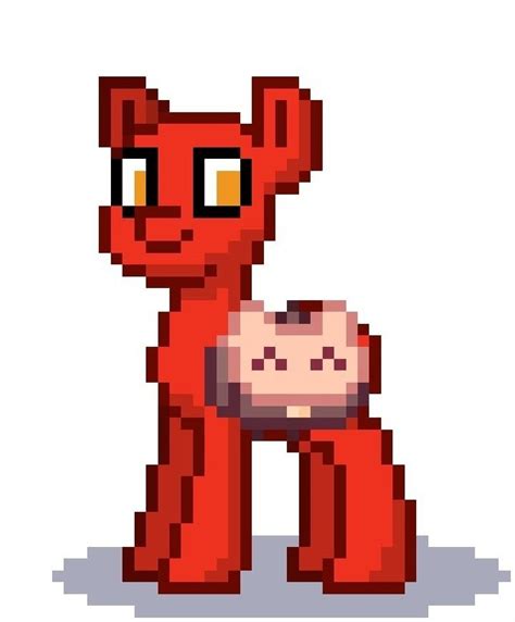 an image of a pixelated red pony holding a small white object in it's ...