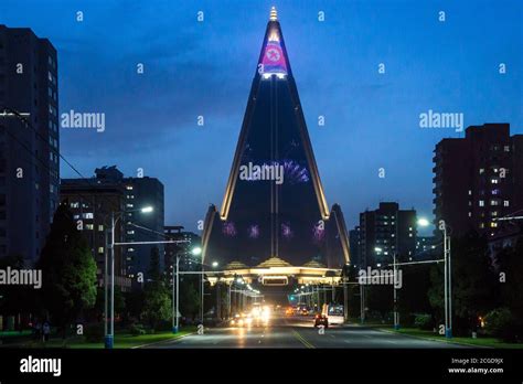 Ryugyong hotel by night, Pyongyang, North Korea Stock Photo - Alamy