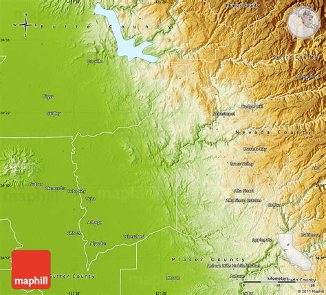 Physical Map of Yuba County