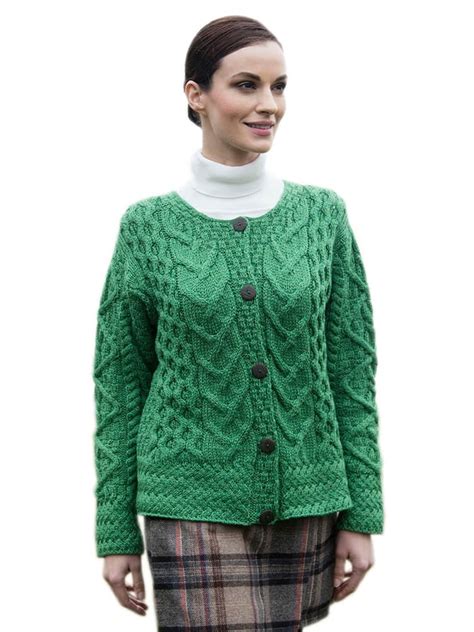 Aran Isles Knitwear - Women's Irish Wool Sweater, Cardigan Style with ...