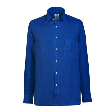 Cobalt Blue Vintage Linen Shirt | Men's Country Clothing | Cordings