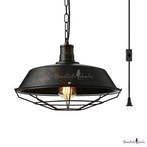 Vintage Style Barn Hanging Light with Cage 1 Light Metal Plug In ...