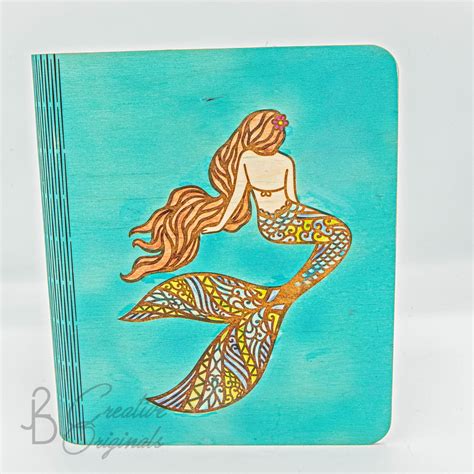 Mermaid Planner/ Notebook , Personalized, Customizable, Refillable, Engraved, Wood Planner, Wood ...