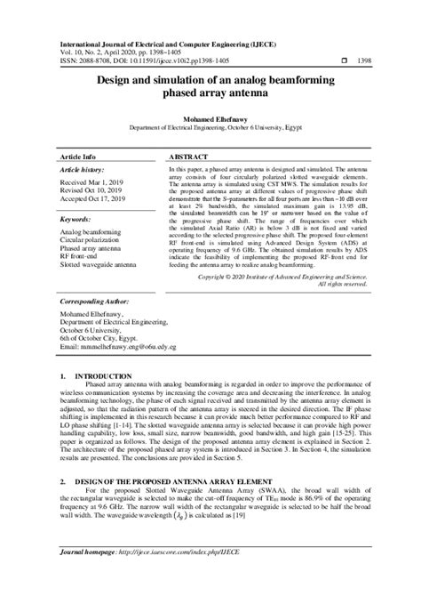 (PDF) Design and simulation of an analog beamforming phased array antenna | International ...
