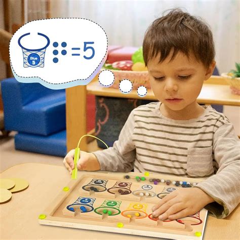 thinkstar Magnetic Color & Number Maze, Montessori Counting Matching Toys, Wooden Magnet Maze ...