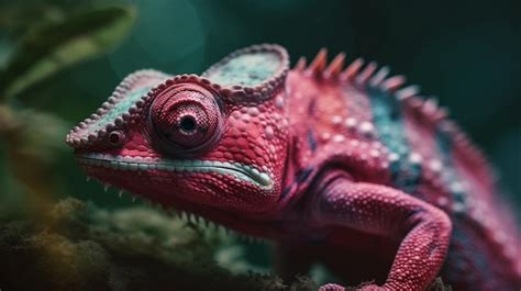 Premium Photo | A pink chameleon with a green background