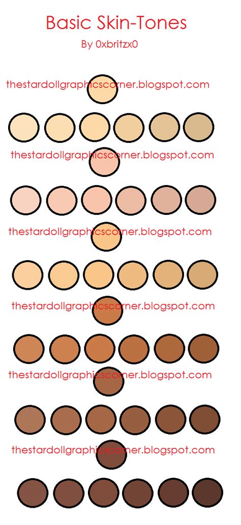 The Stardoll Graphics Corner: Skin-Tone color ref | Colors for skin tone, Color palette ...