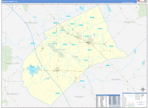 Merced County, CA Zip Code Wall Map Basic Style by MarketMAPS - MapSales