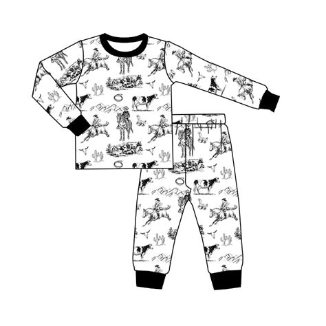 western cowboy cactus long sleeve milk silk pajama set, moq 3 – aierwhoesalekidsclothes