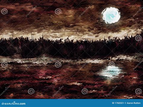 "Moonlit Lake" Impressionist Painting Stock Illustration - Illustration of painting, strokes ...