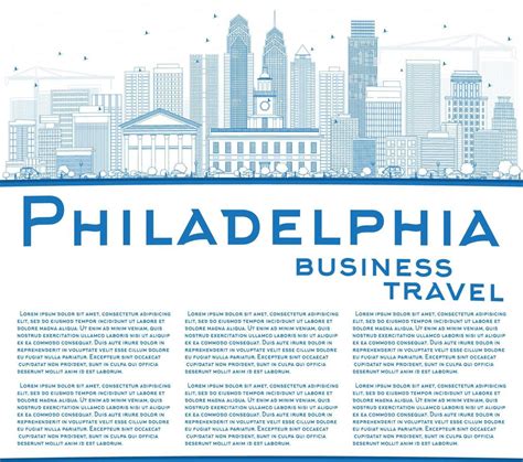 Outline Philadelphia Skyline with Blue Buildings and Copy Space ...