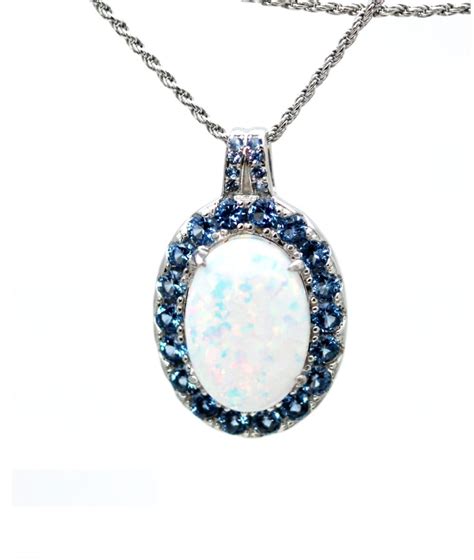 White Opal 14X10 Oval With Aqua Accents Pendant – LUCKYLARIMAR