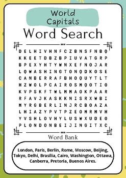 World Capitals : Printable Activity Worksheet for a Fun Word Search ...