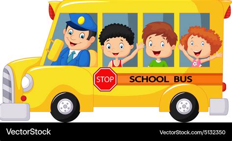 Happy children on school bus Royalty Free Vector Image