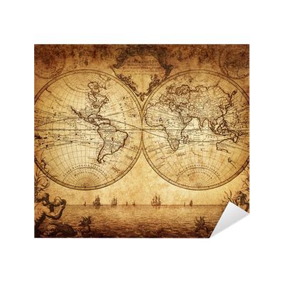 Sticker vintage map of the world 1733 - PIXERS.US
