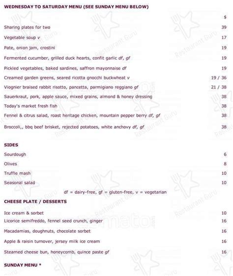 Menu at Millbrook Winery restaurant, Jarrahdale