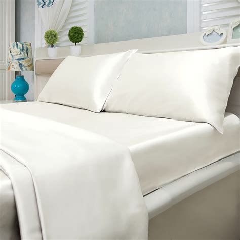 Satin Bed Sheet Set Ultra Soft 4-Piece (White, Full) - Walmart.com ...