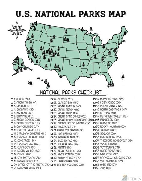 Printable List Of National Parks And Monuments