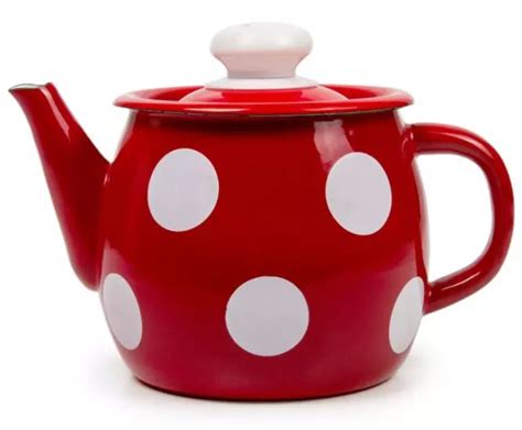 RED POLKA DOT Enamel Teapot Small Stovetop Kettle Vintage Enameled Tea Pot 1.1qt $29.95 - PicClick