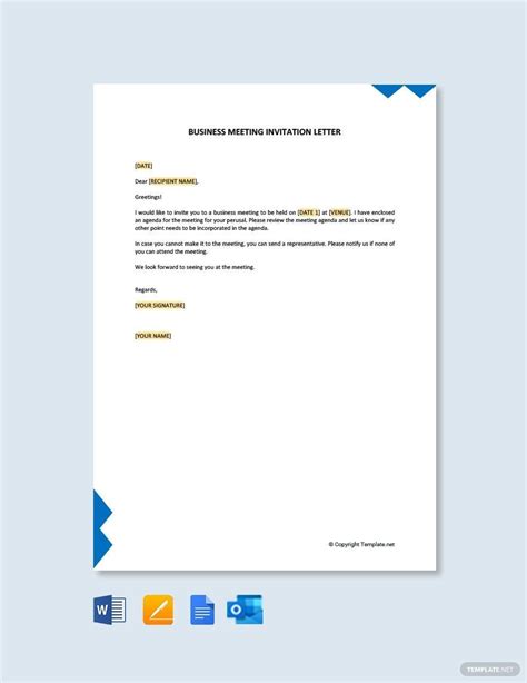 Formal Business Meeting Invitation Letter in Google Docs, Word, Pages ...