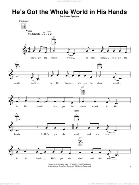 He's Got The Whole World In His Hands sheet music for ukulele