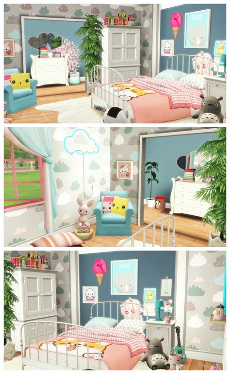 SIMS 4 KAWAII BEDROOM Room build + Custom Content List | Sims 4 cc meubles, Maison sims ...