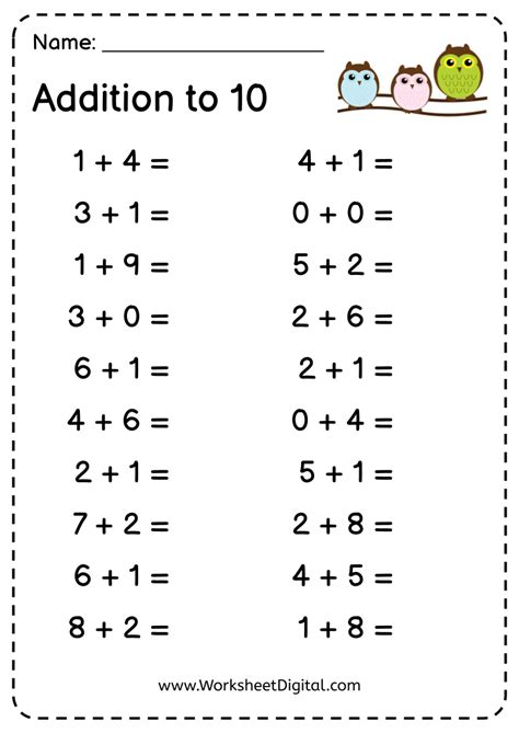 Addition Single Digit W1 - Worksheet Digital