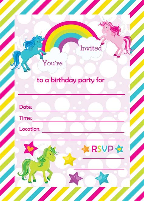 Fill In Birthday Party Invitations, Printable Rainbo… | Birthday party invitations printable ...