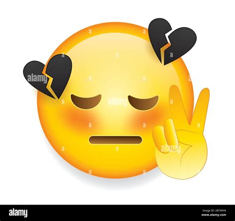 High quality emoticon on white background.Emoticon with broken heart.Peace sign emoticon.Sad ...