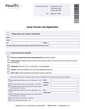 Fillable Online israel visahq co Israel Tourist visa Application Fax Email Print - pdfFiller