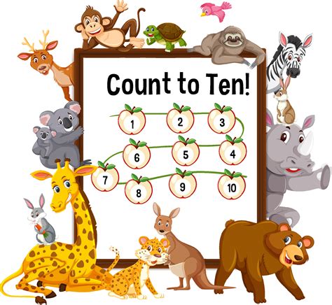 Count to ten board with wild animals 3601331 Vector Art at Vecteezy